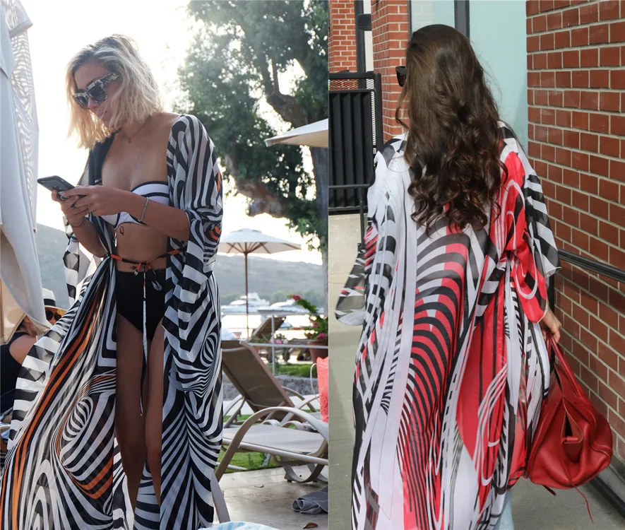 

2022 Summer Chiffon Printed Cardigan Bikini Blouse Seaside Holiday Beach Skirt Sunscreen Drape
