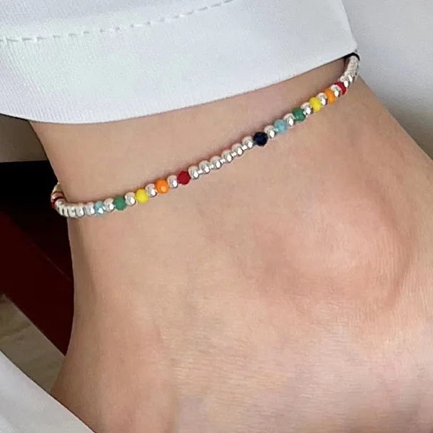 

New Trendy 2022 Sweet Elegant Elastic Colorful Beads Anklet For Women Summer Beach Holiday Party Fashion Jewelry Gift