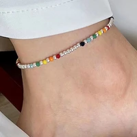 new trendy 2022 sweet elegant elastic colorful beads anklet for women summer beach holiday party fashion jewelry gift