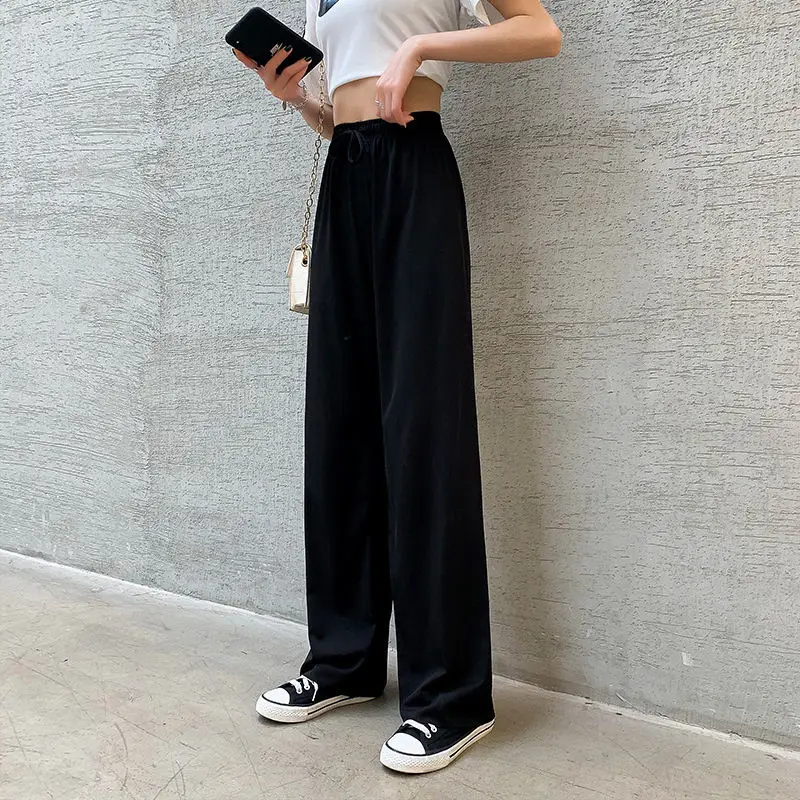 

Knitted Wide-leg Pants Women Spring and Summer High Waist Ice Silk Draped Loose Straight-leg Pants Y2K Casual All-match Trousers