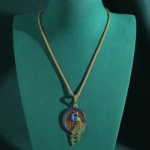 LOVE GREEN LIVE GREEN Винтажное ожерелье с кулоном павлин горный хрусталь