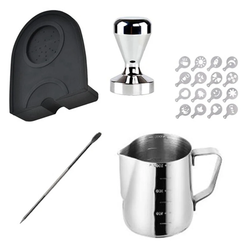 

Set Of Espresso 58MM Coffee Tamper Mat Silicone Rubber Tampering Corner Mat Coffee Maker With 350ML Milk Jug And Art Pen Home