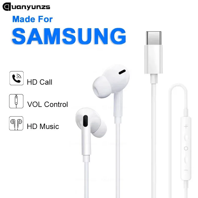 Фото Проводные наушники для Samsung Galaxy S24 S23 S21 S22 S20 Plus Type USB C 3,5 мм Jack Наушники A54 A34 A53 Note 20 10 Аксессуары №1