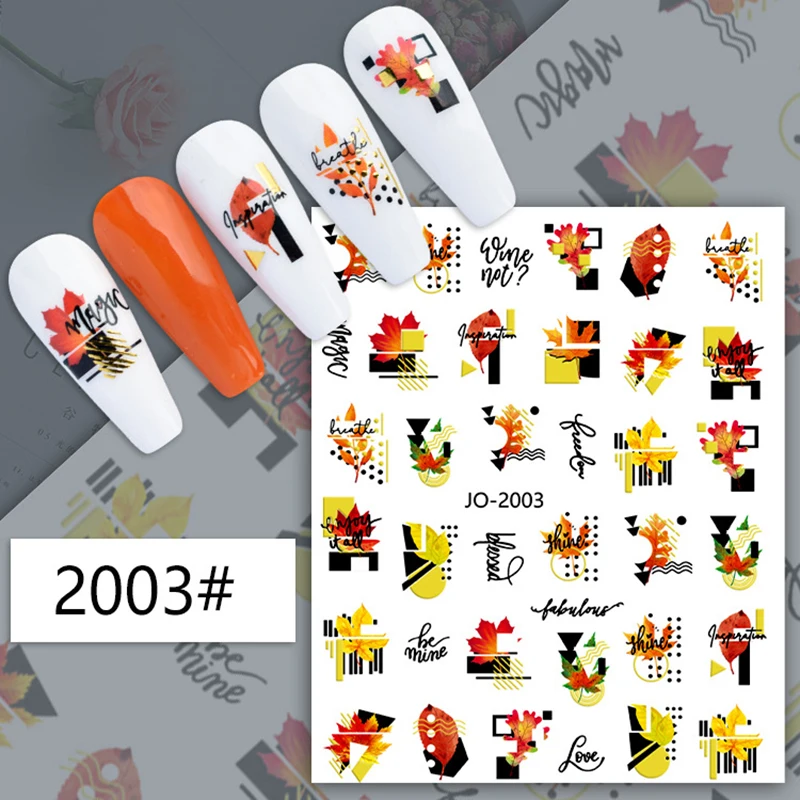 

3D stickers for nails Maple leaf flowers butterfly marbling geometric graffiti design Manicure decoration press on nails sliders