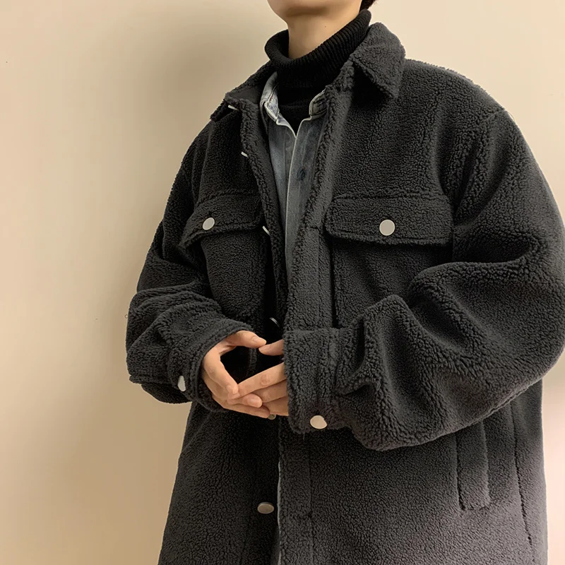 Winter Jacket Men Warm Fashion Pocket Thickened Lamb Wool Jacket Men Streetwear Korean Loose Thick Short Coat Mens Parker M-3XL