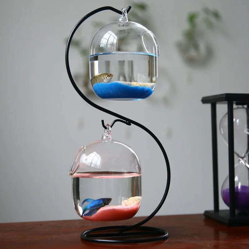 

Double-deck Suspended Transparent Hanging Glass Fish Tank Infusion Bottle Aquarium Flower Plant Vase Flower Vase Decoration