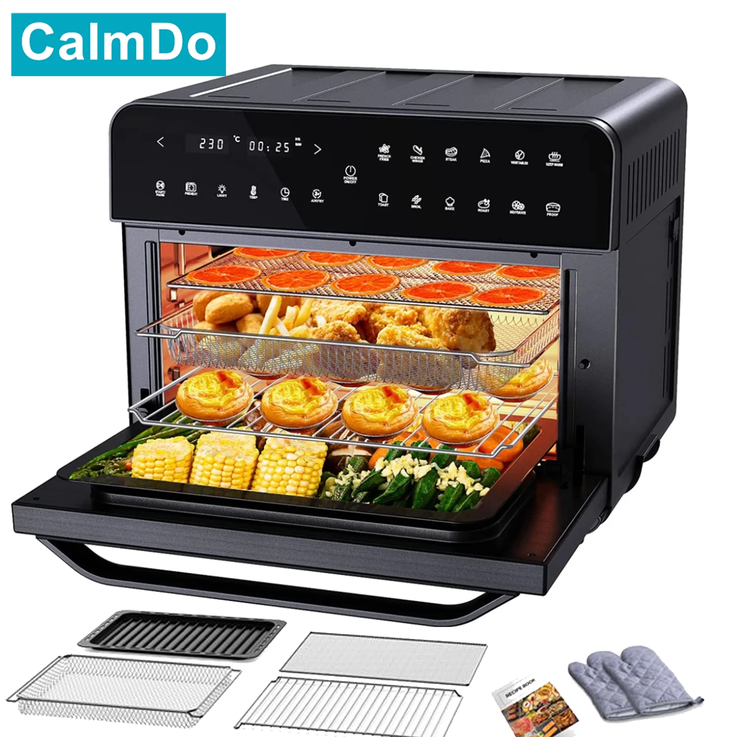 

CalmDo 1800W 25L Air Fryer Oven 12 in 1 Convection Oven For Roast Chicken,Pizza and French Fries with One Touch Cooking Operate