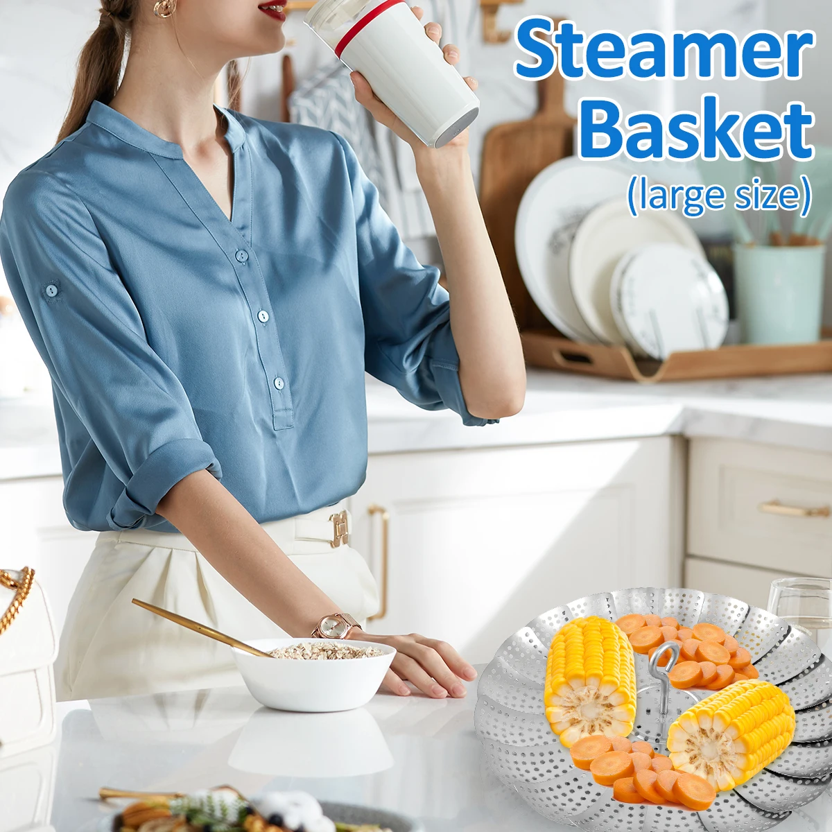 

Steamer Basket 304 Stainless Steel Vegetable Steamer Foldable Pan Steamer Insert with Handle Expandable Steamer Basket Multi-Use