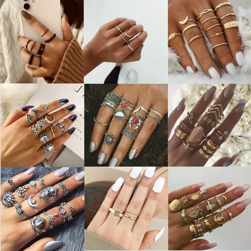 

Vintage Ring Gem Alloy Pearl Creativity Joint Rings Jewelry for Women