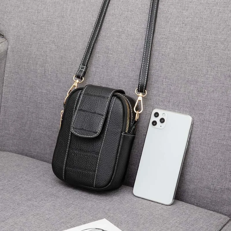 

Drop Shipping New Solid Mobile Phone Bag Pu All-Match Messenger Mini Waist Bag Fashion Elegant Simple Multi-Functional Bag Women