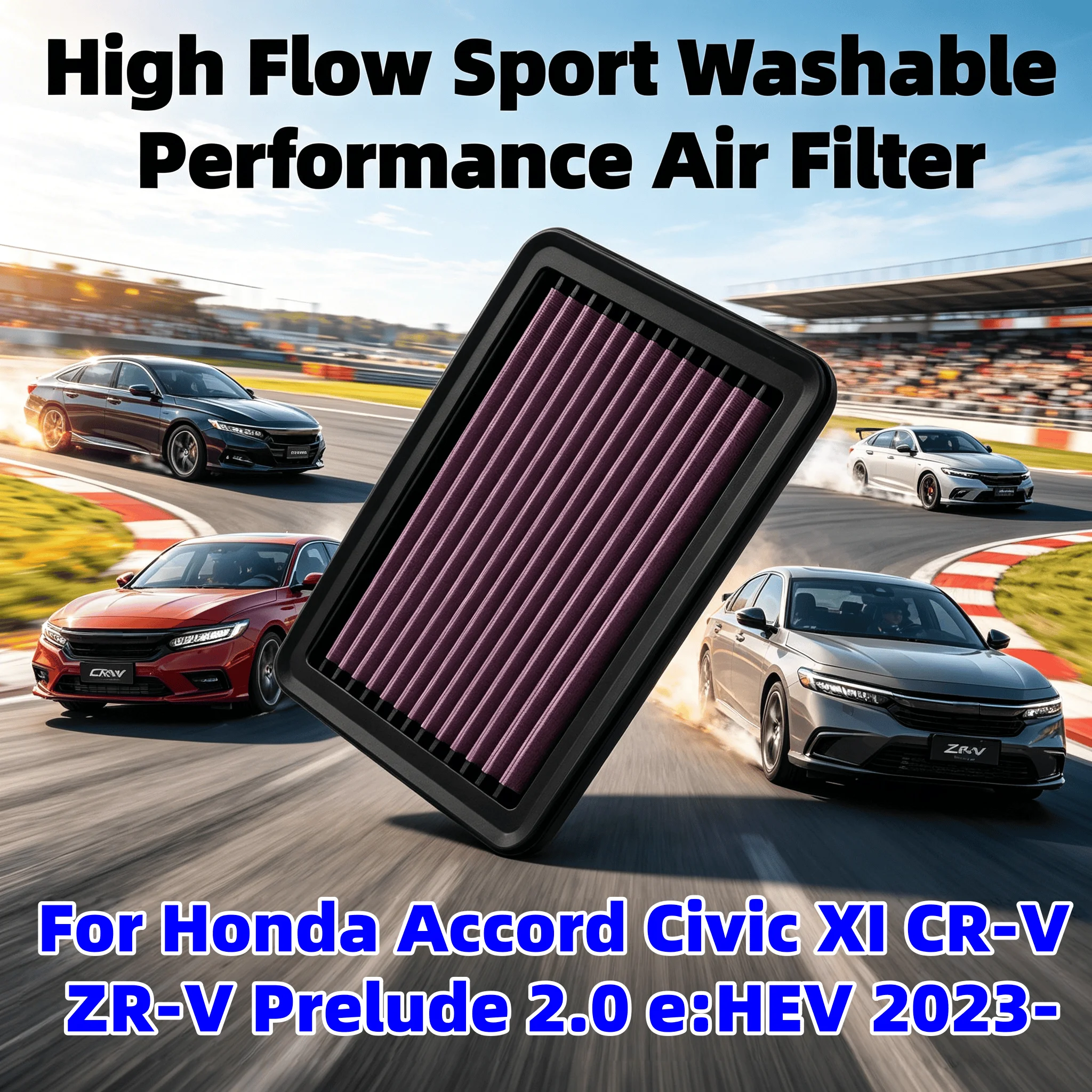 Фото Для Honda Accord Civic XI CR-V ZR-V Prelude 2.0 e:HEV 2023- 33-5145 172206MAJ01 Высокопроизводительный спортивный моющийся воздушный фильтр с высокой пропускной способностью №1