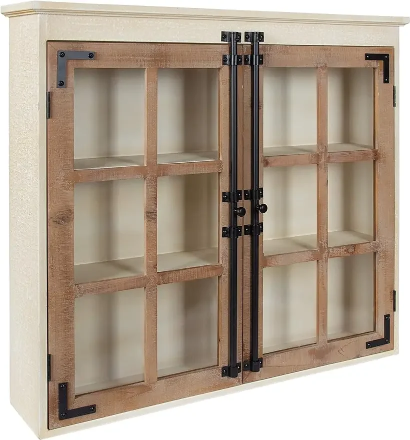 

Hutchins декоративный деревянный настенный шкаф для фермерского дома, 30x6,5x27,5, белый и коричневый, настенный шкаф с оконной стеклянной дверью
