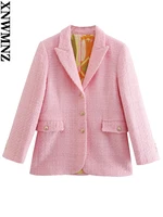 xnwmnz women chic elegant textured fitted single breasted blazer female lapel collar long sleeves jacket 2022 new spring coat