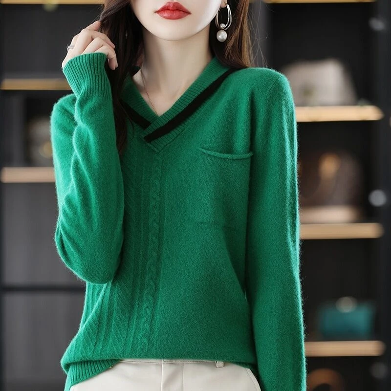 

Limiguyue Soft Knitted Sweaters Loose Women V-Neck Vintage Pullover Casual Pocket Autumn Winter Shirts Harajuku Elegant J969