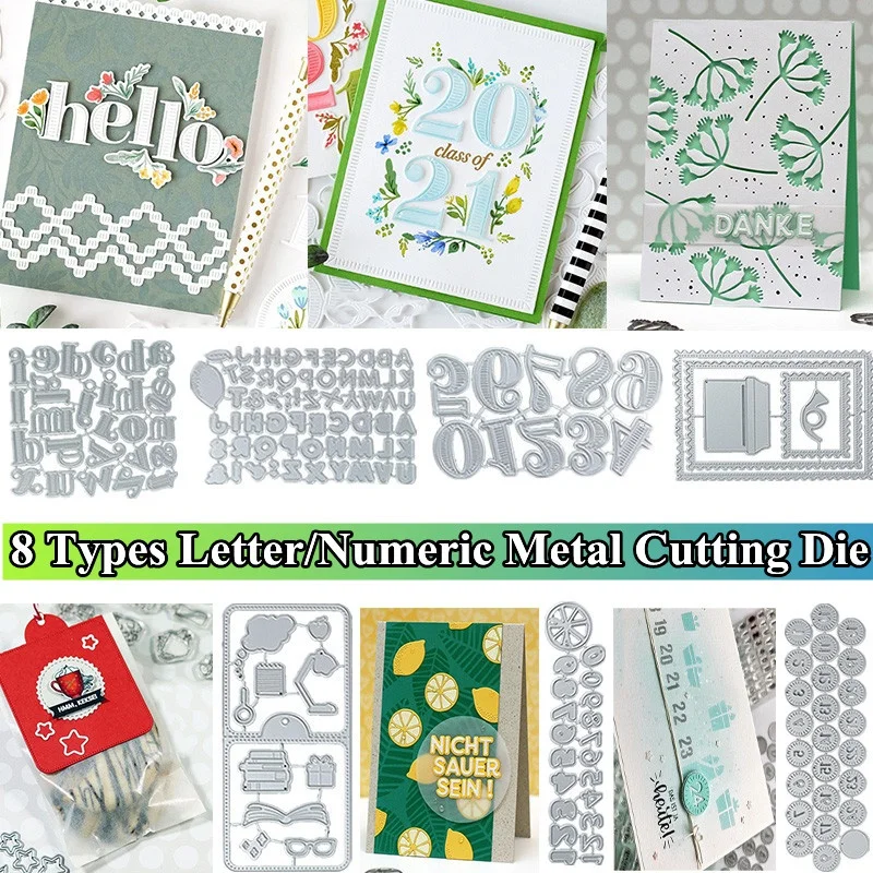 

8 Types Letters, Numbers, Labels Cutting Die for Card DIY Scrapbooking Stencil Album Decorative Paper Cards