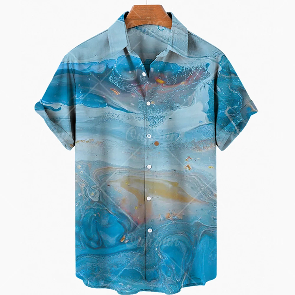 

2022 men's oil painting print shirt summer new style lovers fashion ins short-sleeved cool and thin loose Hawaiian beach Harajuk