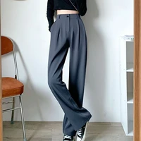 2022 spring and summer womens wide leg pants loose high waisted casual suit trousers womens solid color straight leg pants