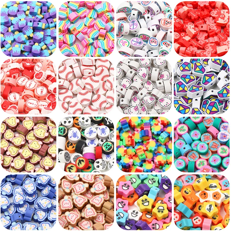 

20pcs 10mm Star Polymer Clay Beads Heart Shape Loose Smiley Beads For Jewelry Making Diy Bracelet Necklace Handmade Accessories