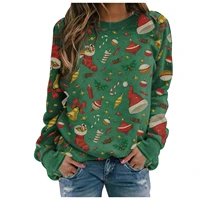 cartoon christmas printing plaid sweater women o neck long sleeve warm jumpers tops 2021 spring autumn knitted pullovers indie