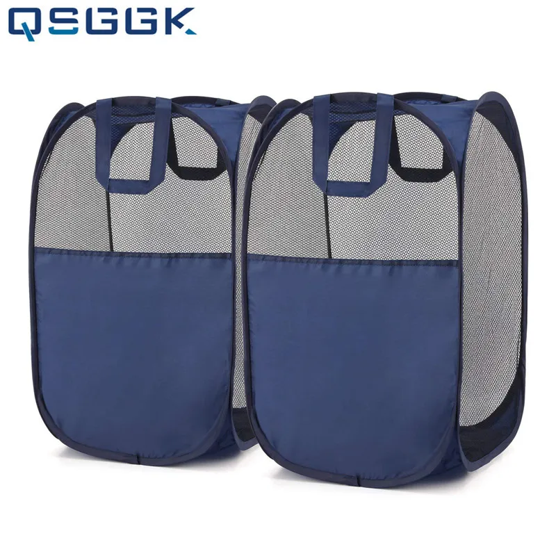 

Portable Folding Dirty Clothes Basket Household Large Capacity Ventilate Anti Odor Dacron Mesh Fabric Storage Laundry Basket