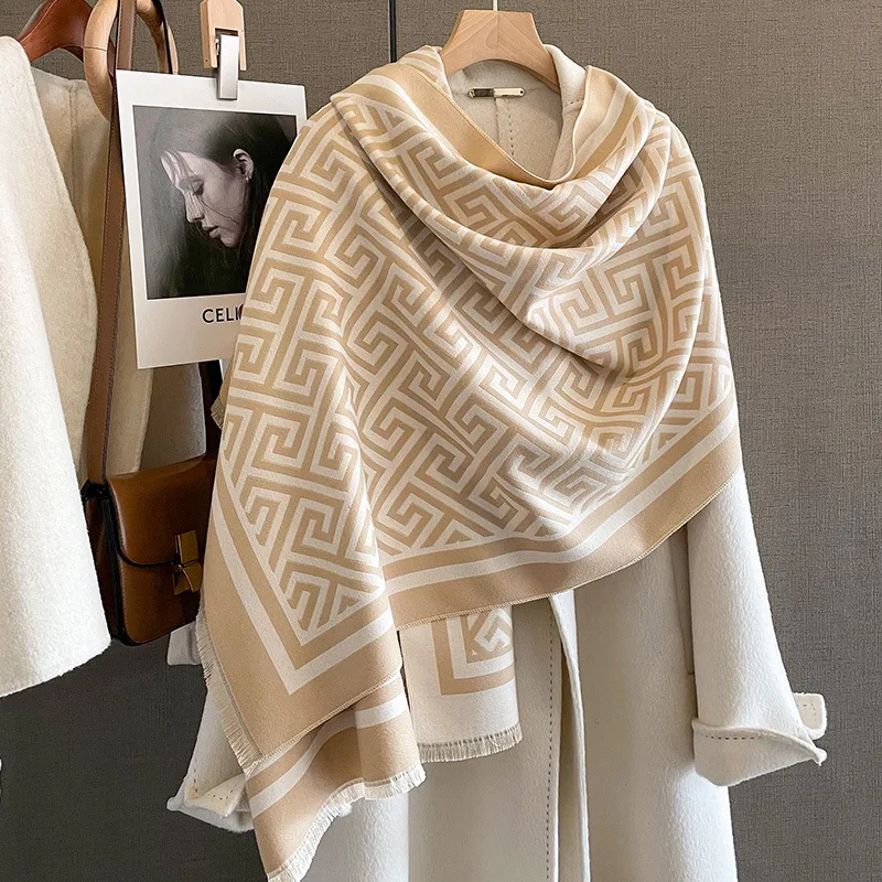 

2023 Brand Warm Cashmere Poncho Shawl Scarf Luxury Print Thick Pashmina Winter Blanket Wraps Bufanda Casual Hijab Stoles Echarpe