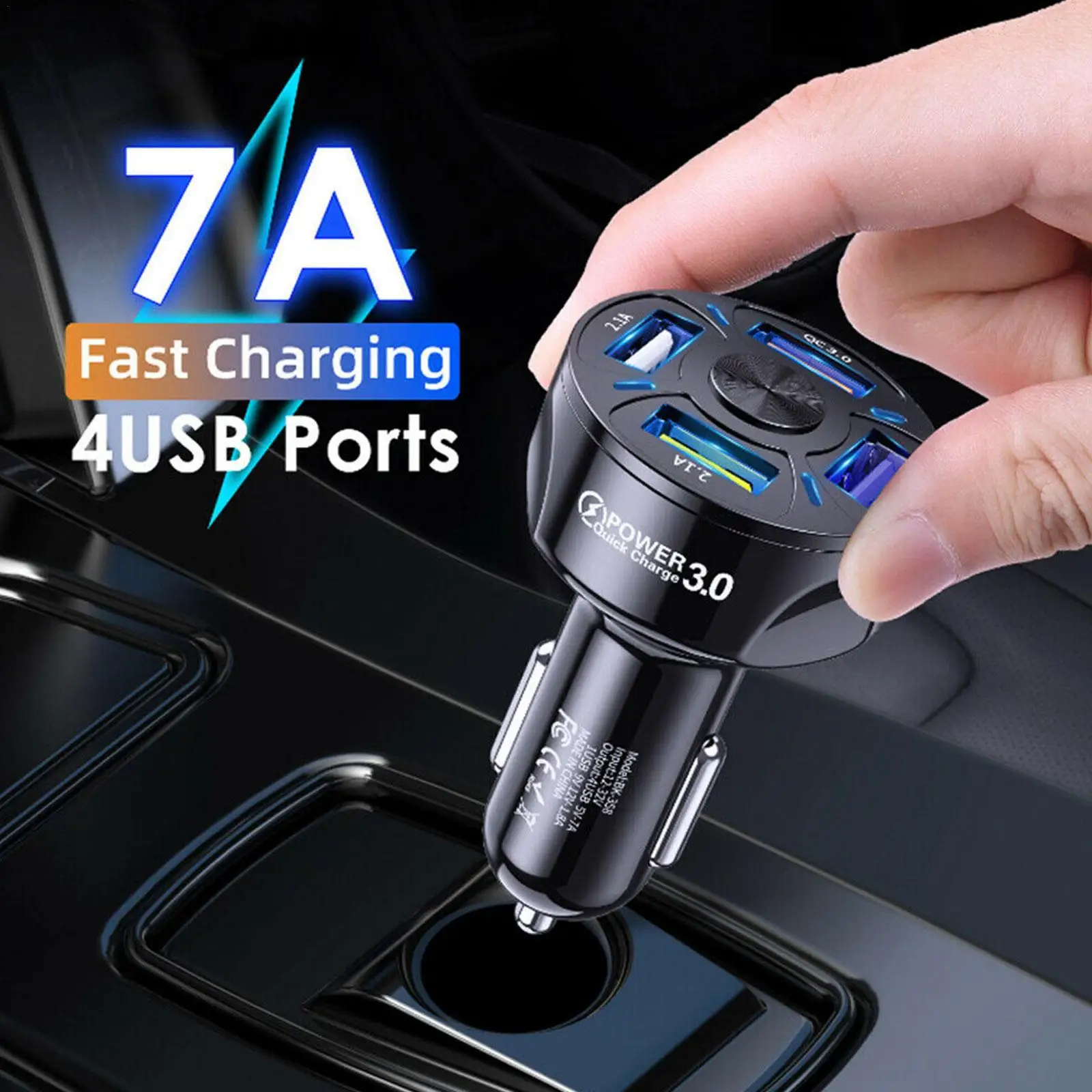 

1pcs 7A 35W QC3.0 4 Ports USB Car Charger Fast Charge Car Charger One Tow Four Mobile Phone Car Charger Adapter In Car