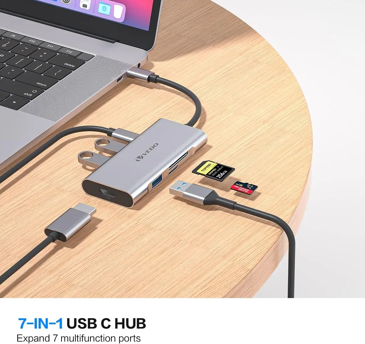 

Adaptador USB C Hub HDMI 7 em 1 Hub Tipo C para HDMI 4k 3 portas USB 3.0 entrega de energia de 100 W leitores de cartão SD