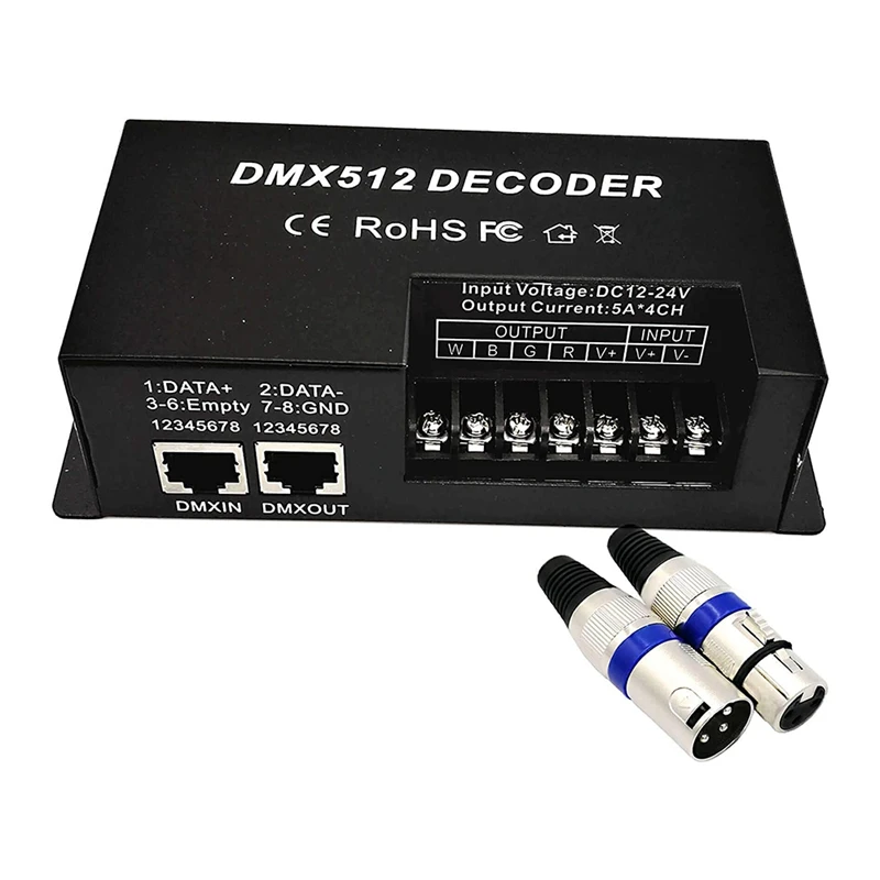 

4 Channel DMX Decoder RGBW PWM DMX512 Dimmer Driver RGBW LED Strip Light Controller Input 12V-24V DC
