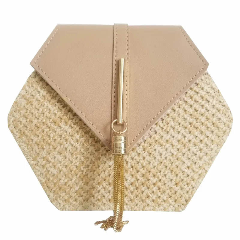 

2023 Style Straw leather Handbag Women Summer Rattan Bag Handmade Woven Beach Circle Bohemia Shoulder Ba