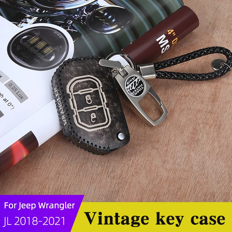 

Retro Key Case For Jeep Wrangler JL 2018-2022 Protective Decoration Wear-resistant And Durable Car Accessories Black Brown