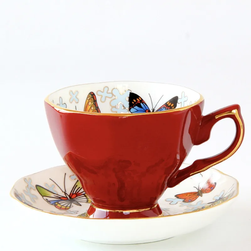Чайная чашка из костяного фарфора блюдца ложка набор с бабочкой для английского