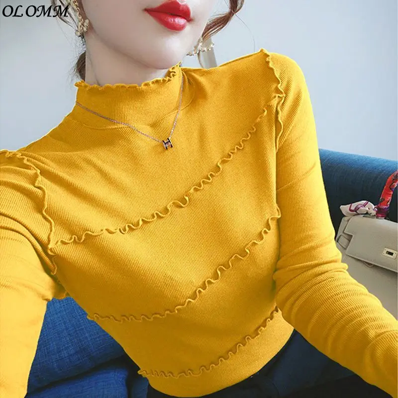 

Long Sleeved Knitwear Women's Slim Sweater Autumn New Fungus Half High Collar Bottoming Shirt Japanese Streetwear Fashion Tops