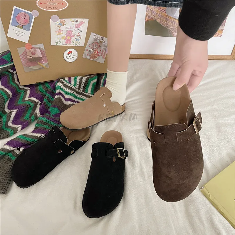 

2023 Spring Women's Closed Toe Slippers Cow Suede Leather Clogs Sandals For Women Retro Fashion Garden Mule Clog Slides 35-43