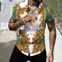 men shirts luxury lapel collar short shirts prom tops high quality male clothing baroque print t shirt slim fit slim fit t shirt