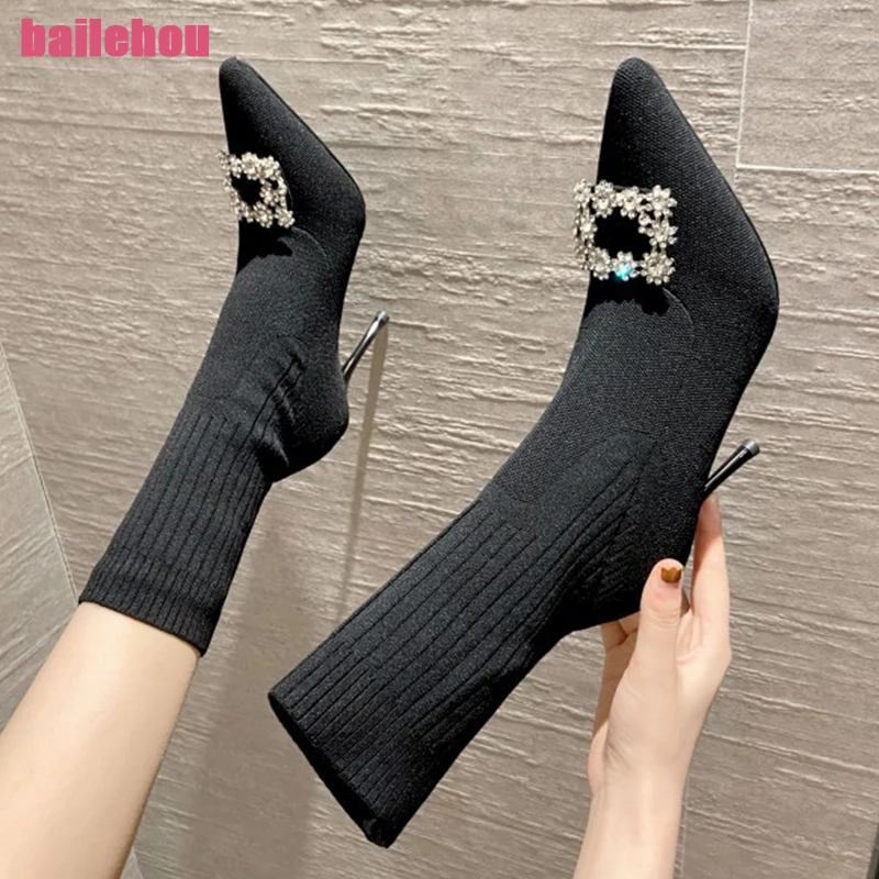 

Ankle Short Stretch Boots For Women Autumn 2023 Ladies Modern Sock Booties Female Shoes Fashion Pointed Toe New In High Heels