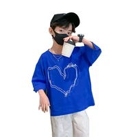 kids boy casual tops heart print cool childrens clothes t shirt seven sleeve korean streetwear style teen tees 5 7 9 11 13 14y