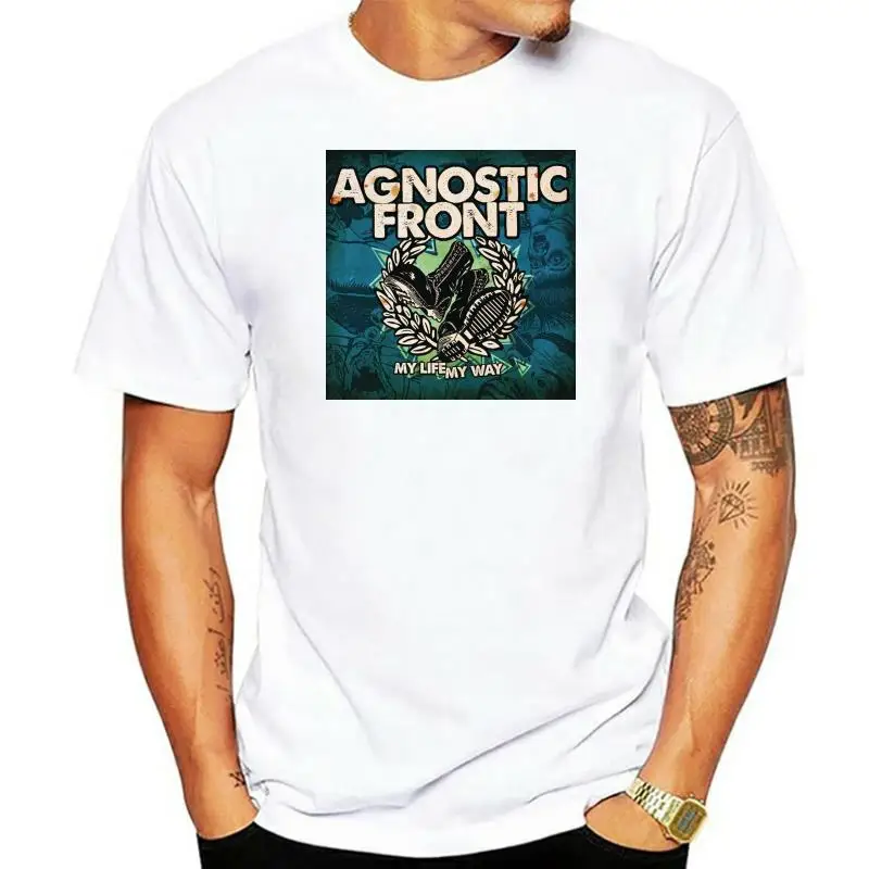 

Casual Vintage AGNOSTIC FRONT Band My Life My Way Mens T-Shirt BOX LOGO BLACK Printed Round Men T Shirt Cheap Price Top Tee