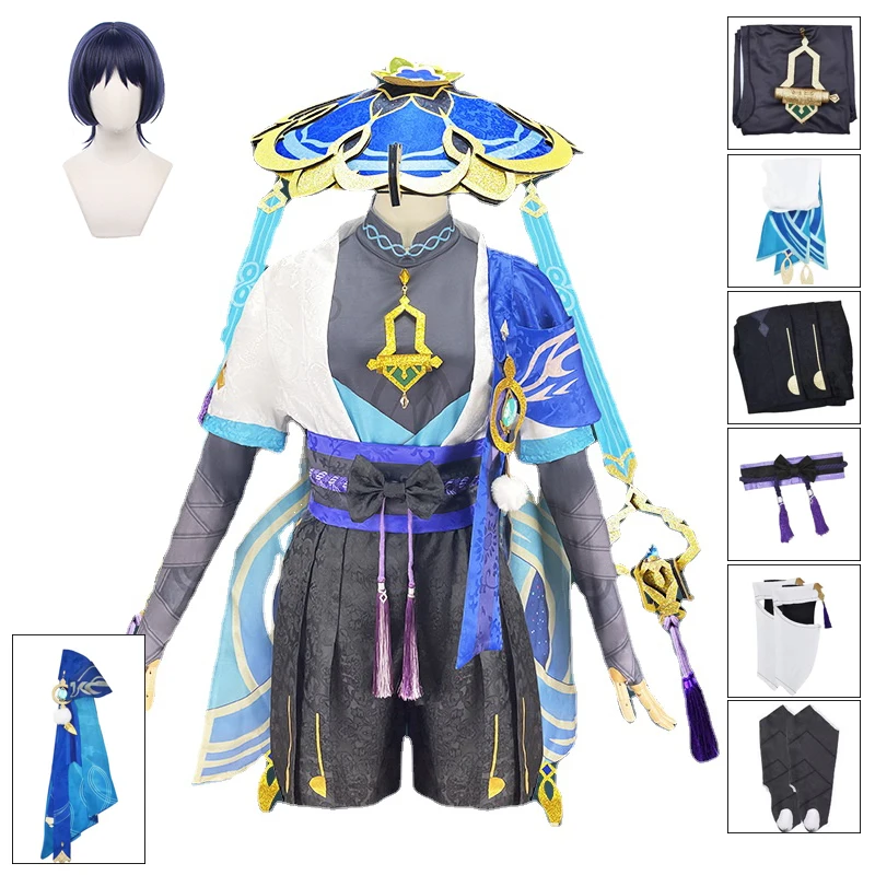 

Genshin Impact Scaramouche Wanderer Cosplay Costume Halloween Balladeer Kunikuzushi Bucket Hat Costume Wig Genshin Cos Uniform