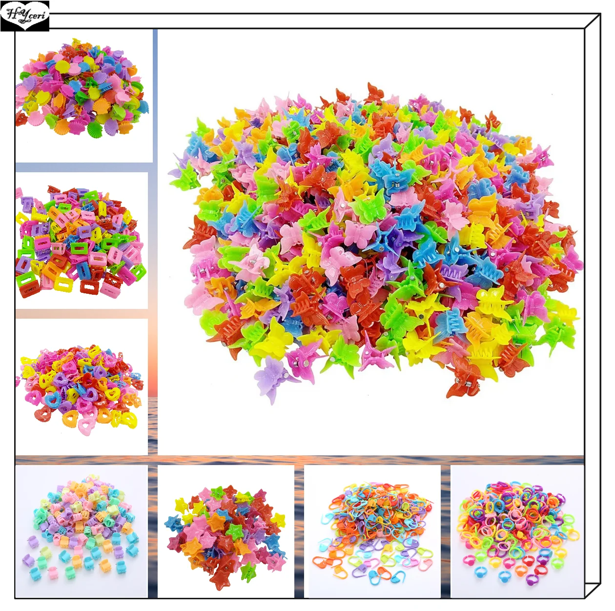 

100pcs/lot Children's fashion hair claw plastic butterfly small hair claw ring pin clasp brooch cute cartoon small hair claw