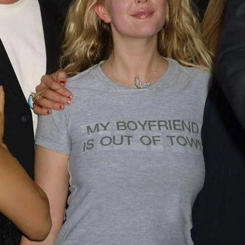 My Boyfriend Is Out of Town T Shirts Drew Barrymore T-shirt Women Retro 90's Letter Print Tee Shirt Y2K Aesthetic Woman Clothes