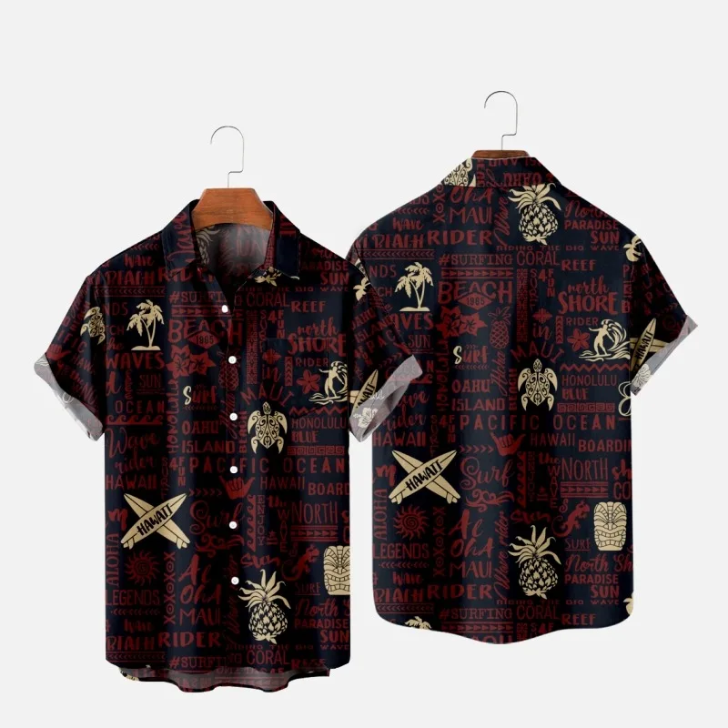 Men's Fashion Y2K T-Shirts Hawaiian Shirt 3d Print Cozy Casual One Button Short Sleeve Beach Oversized Clothes 10