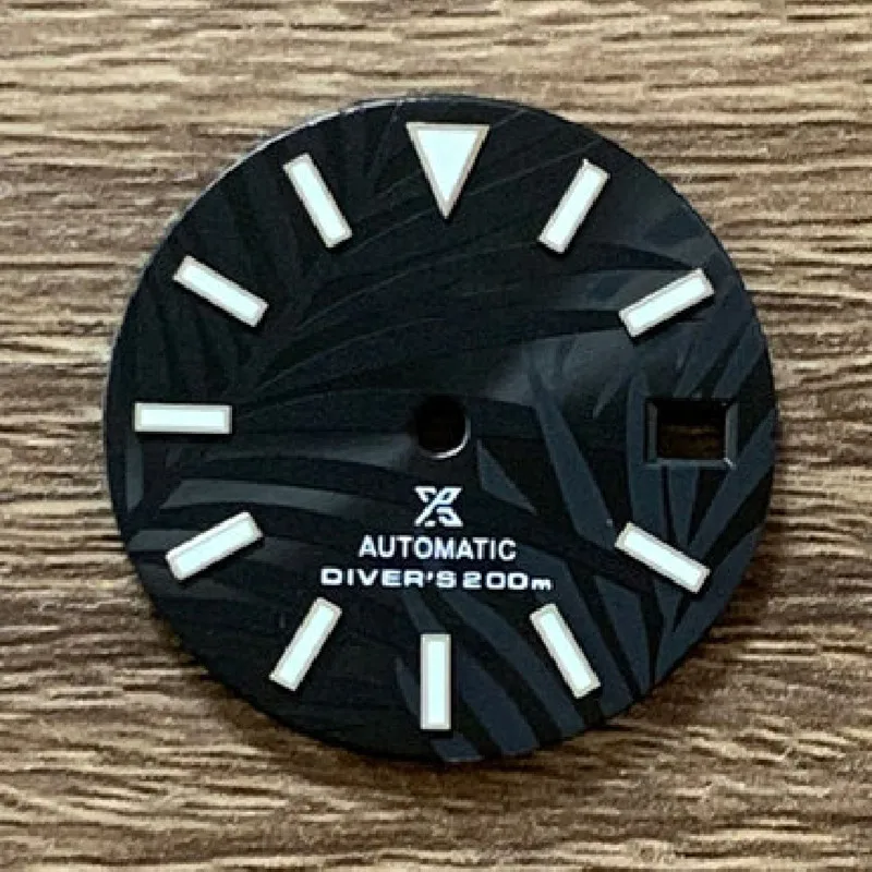 Watch accessories dial Leaf green blue white striped nails C3 luminous SKX007 / abalone /turtle watch MOD NH35/36 Movement Date