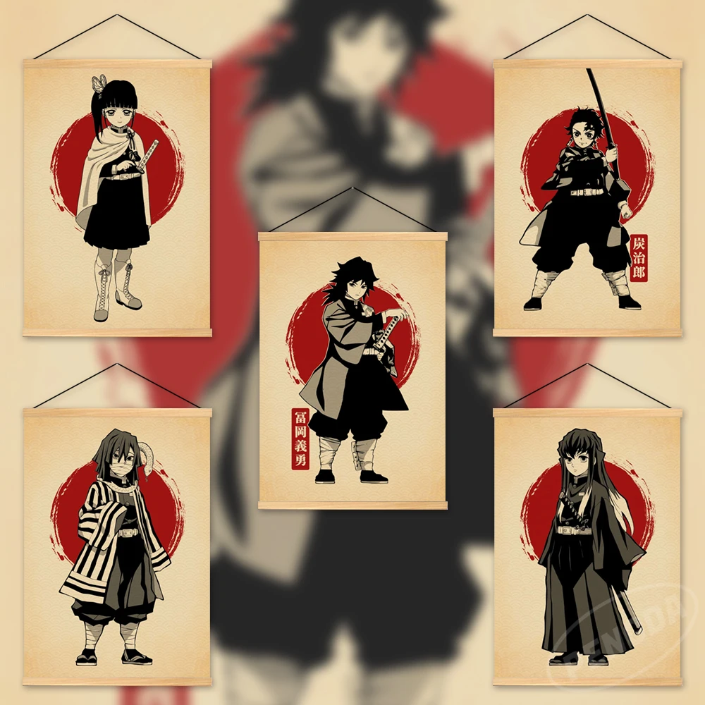

Wall Art Pictures Anime Poster Demon Slayer Wooden Hanging Iguro Obanai Painting Himejima Gyoumei Canvas Kanawo Print Home Decor