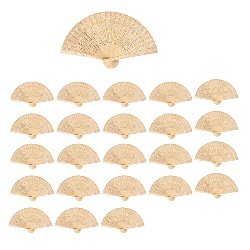 Wooden Hand Fan Hand Held Folding Fan with Gift Bags Wedding Favors (Pack of 24)