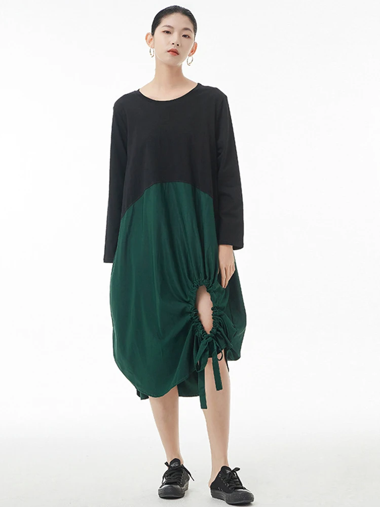 

XITAO лоскутное платье для женщин Корея 2022 Лето Новое поступление индивидуальное модное свободное Повседневное платье с круглым вырезом и дл...