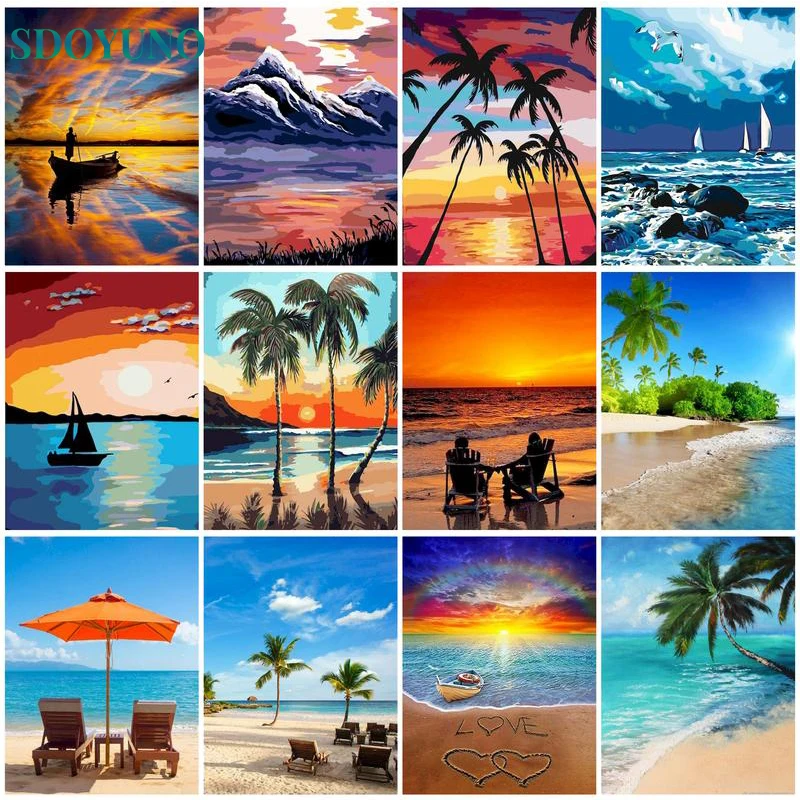 

SDOYUNO Oil Painting By Numbers For Adults DIY Craft Kits Picture Drawing HandPainted Coloring By Number Scenery Home Wall Decor