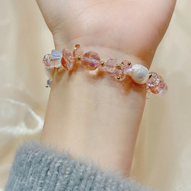 Женский браслет с жемчугом в стиле барокко розовый/прозрачный/синий/цвет