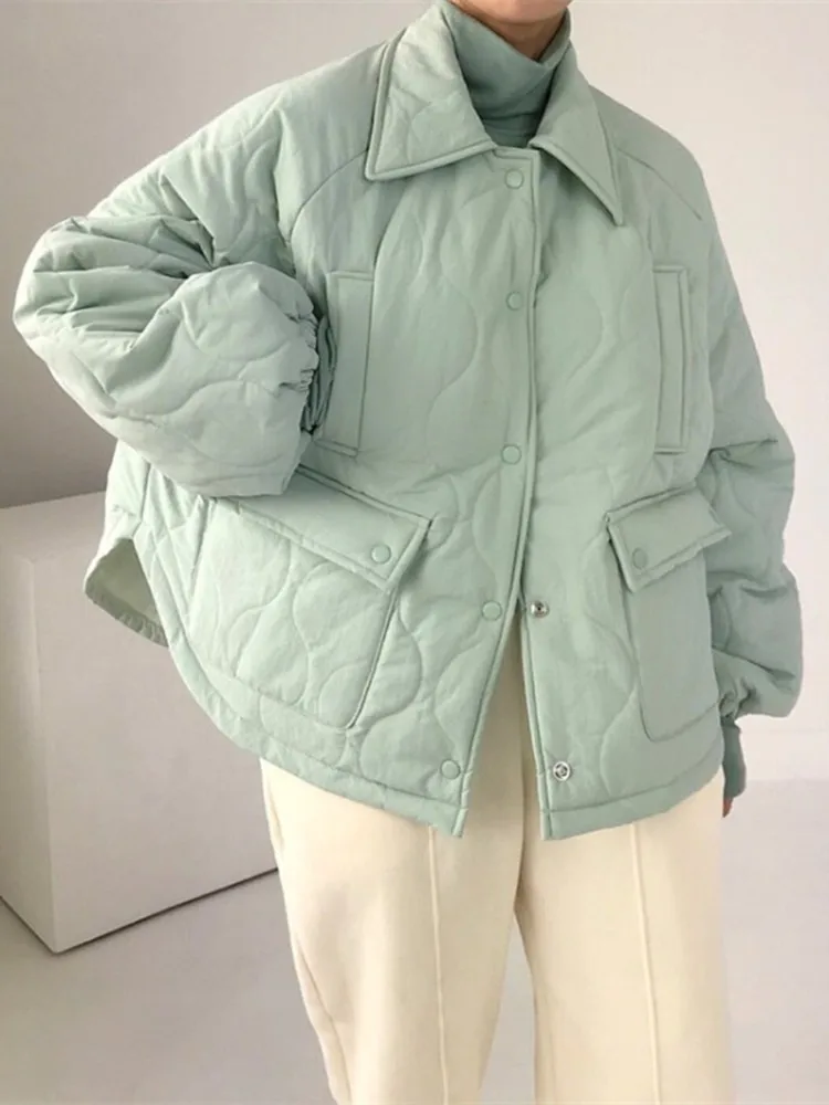 GUUZYUVIZ Oversized Winter Coat For Women Korean Fashion Pocket Diamond Parkas Women Casual Warm Thick Jancket Outwear 2022