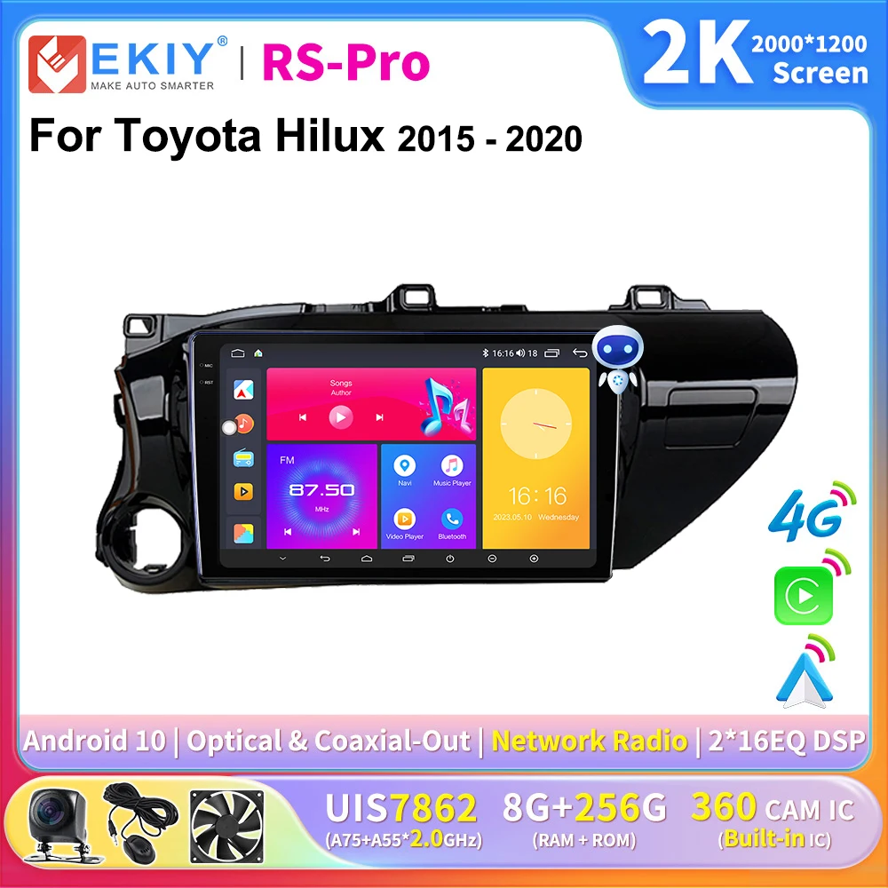 

EKIY 2K экран CarPlay радио для Toyota Hilux 2016-2018 Android Авто 4G Автомобильный мультимедийный GPS плеер Авторадио Стерео навигация