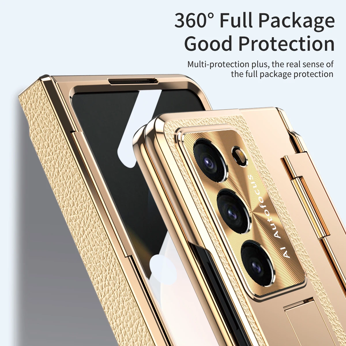360 All-inclusive Plating Leather Leveling Hinge Case for Samsung Galaxy Z Fold 5 Fold 4 Fold3 Case Screen Glass Film Hard Case
